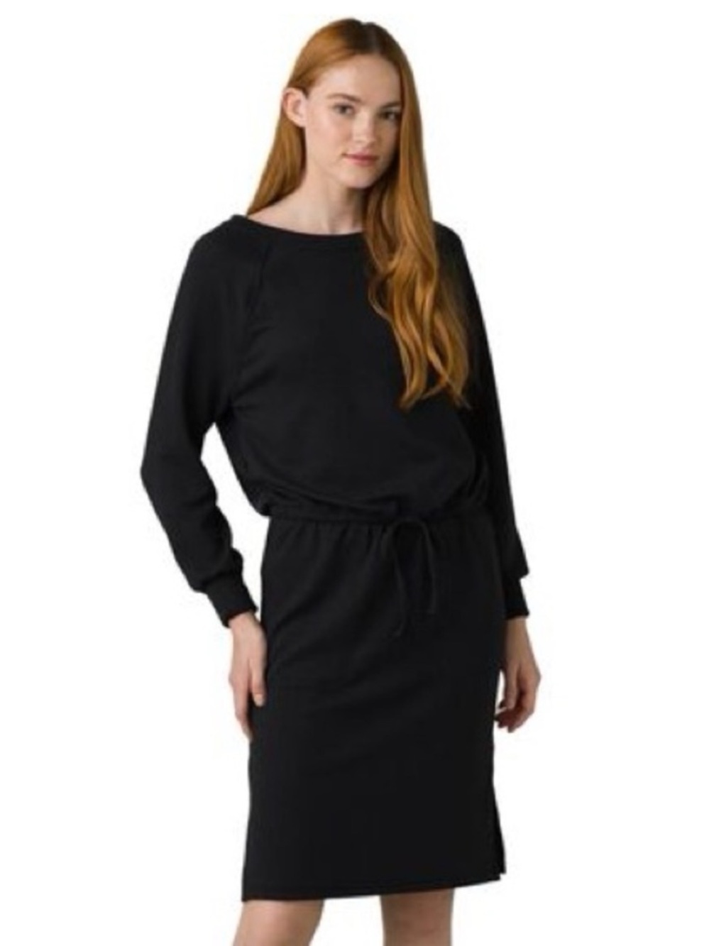 Prana Sunrise Black Long Sleeve Drawstring Waist Dress